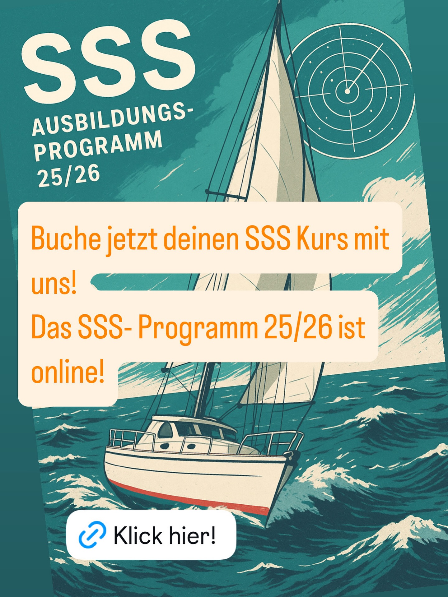 📚⚓ SSS-Ausbildungsprogramm 25/26 – Jetzt durchstarten!
Du willst mehr als nur segeln? Dann sichere dir deinen Platz in unserem neuen Sportseeschifferschein-Programm!
Mit Fokus auf Radartraining, Navigation, Manöver & Seemannschaft bereiten wir dich intensiv auf die Prüfung vor – persönlich, praxisnah und professionell.
Perfekt für alle, die den nächsten Schritt in der Yachtausbildung gehen wollen.

👉 Jetzt buchen – begrenzte Plätze, intensives Lernen in kleinen Gruppen!

#Sportseeschifferschein #SSS #Yachtausbildung #Radartraining #Navigation #Seemannschaft #SkipperTraining #SegelnLernen #Segelausbildung #SSS25 #SegelschuleMeersburg #Bootsfahrschule #MeilenTörn #Küstennavigation #YachtingGermany #SkipperLife #OffshoreTraining #Segeln2025 #SSSTörn